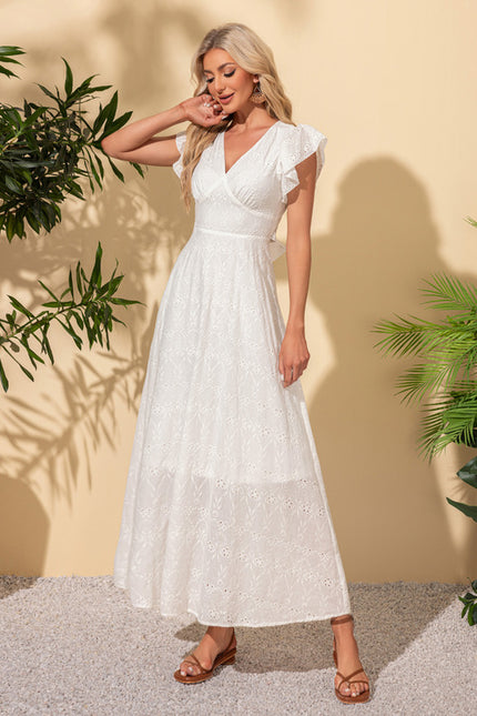 Robe à volants col v trapèze coton maxi