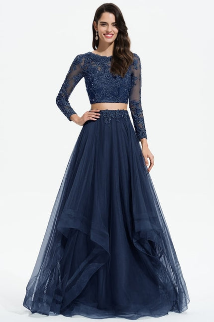 Princesse col rond longueur ras du sol tulle robe de bal avec perles paillettes