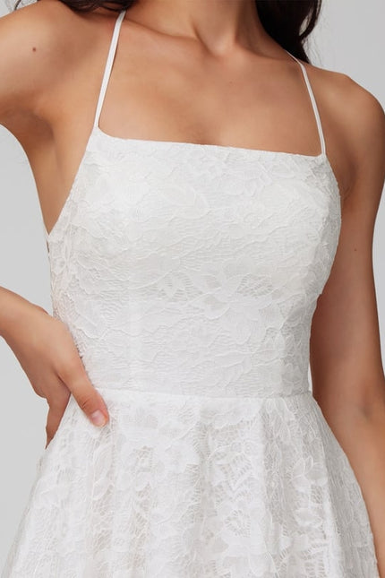 Trapèze col carré court dentelle robe de bal de promo - gallery 1