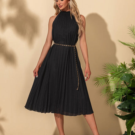 Robe plissée licou trapèze polyester midi