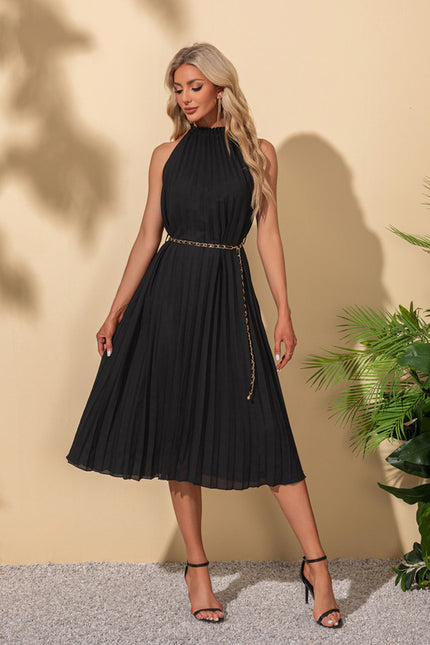 Robe plissée licou trapèze polyester midi