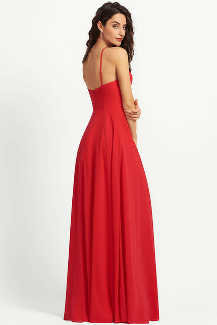 Trapèze col rond longueur ras du sol mousseline robe de demoiselle d'honneur - gallery 3