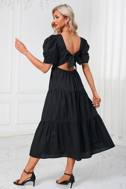 Robe à volants col rond trapèze polyester midi - gallery 2