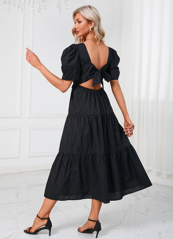 Robe à volants col rond trapèze polyester midi - gallery 2