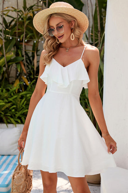 Robe col v trapèze polyester mini - gallery 6