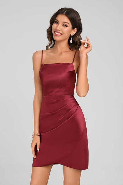 Moulante col carré court satin robe de bal de promo - gallery 2