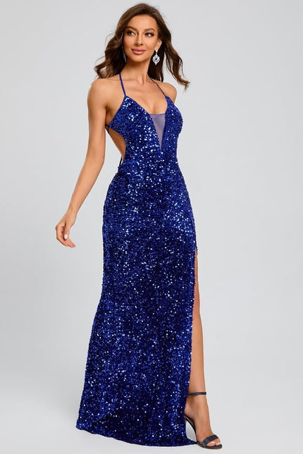 Fourreau col v longueur ras du sol paillette robe de bal avec paillettes - gallery 7