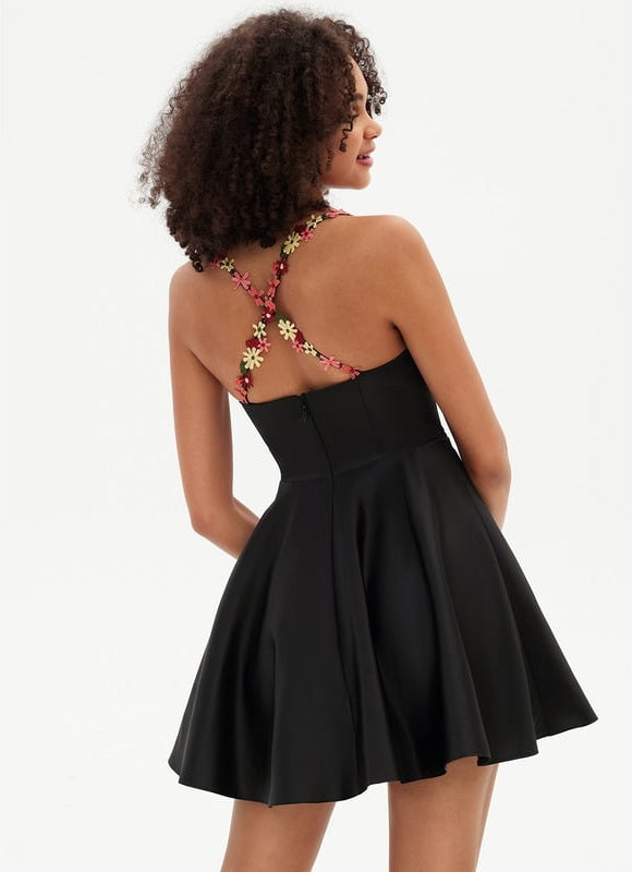 Trapèze col cœur court mini satin robe de bal de promo avec broderie - gallery 7