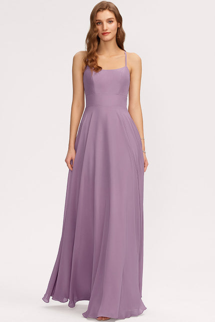 Trapèze col rond longueur ras du sol mousseline robe de demoiselle d'honneur - gallery 3