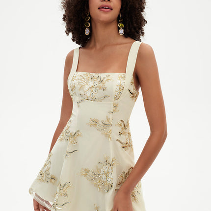 Trapèze col carré mini dentelle robe de bal de promo avec paillettes