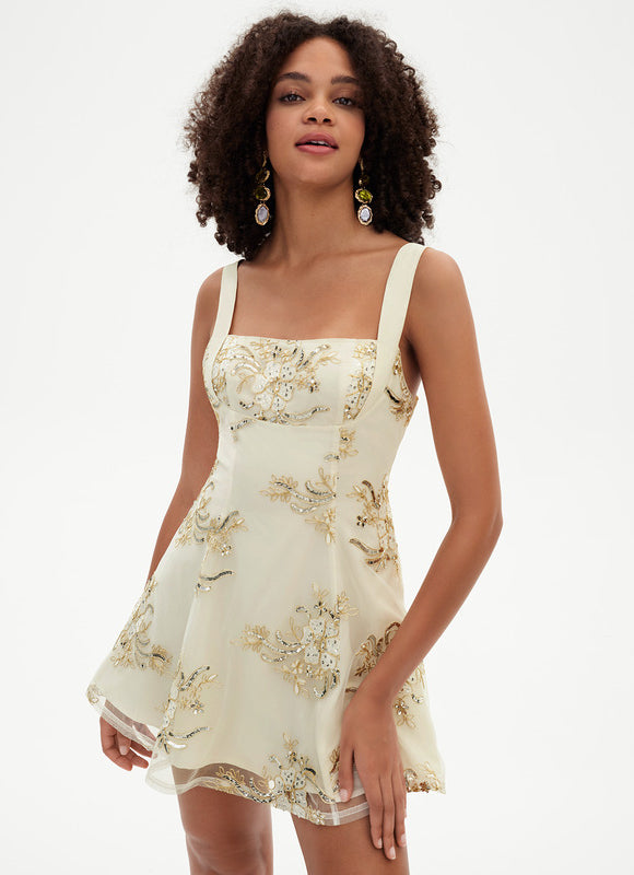 Trapèze col carré mini dentelle robe de bal de promo avec paillettes