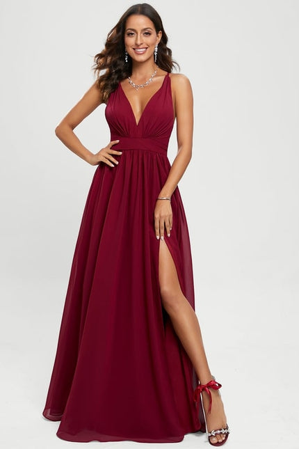 Trapèze col v longueur ras du sol mousseline robe de bal