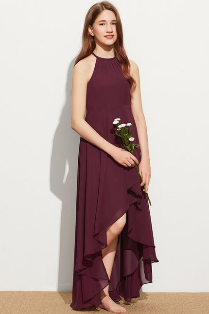 Trapèze licou asymétrique mousseline robe de demoiselle d'honneur - junior - gallery 3