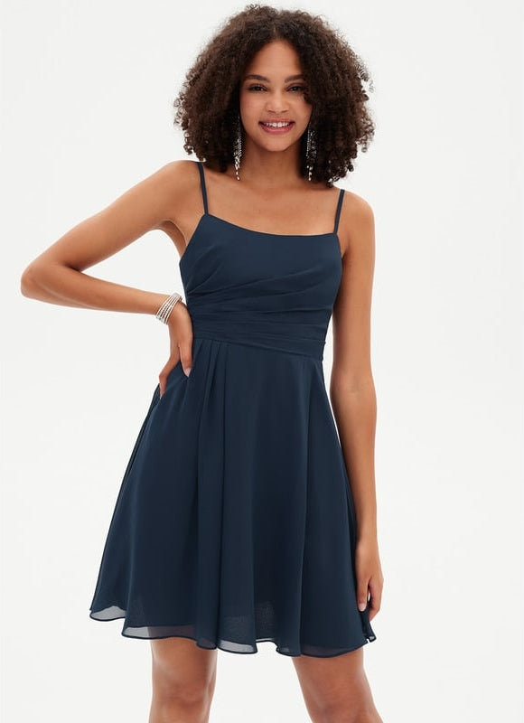 Trapèze col rond court mousseline robe de bal de promo - gallery 4