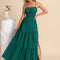 Robe plissée col carré trapèze polyester maxi