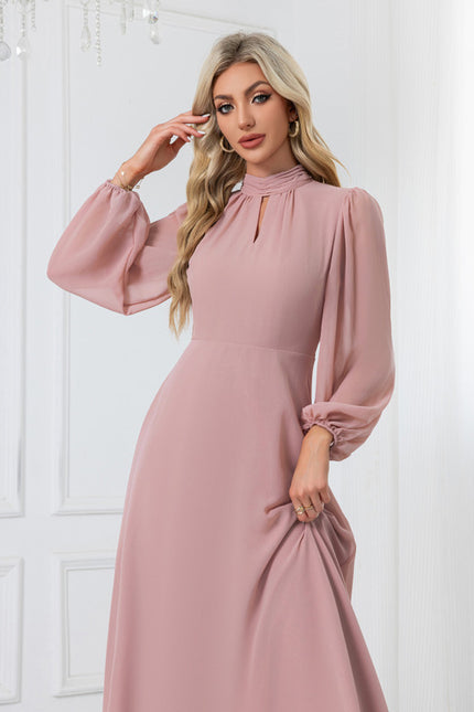 Robe col montant trapèze mousseline midi - gallery 3