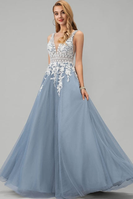 Princesse col v longueur ras du sol tulle robe de bal - gallery 1