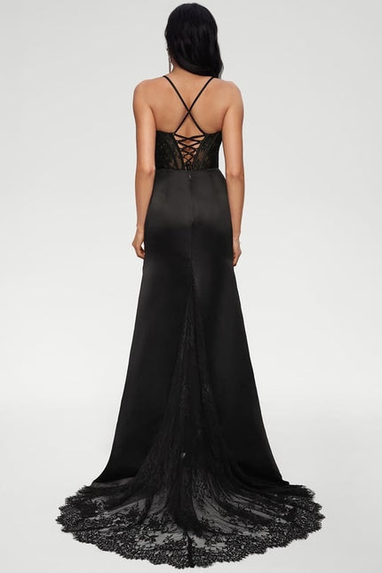 Sirène col cœur traîne balayage satin robe de bal - gallery 3