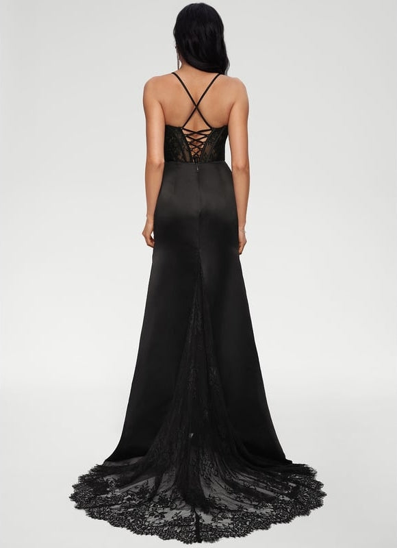 Sirène col cœur traîne balayage satin robe de bal - gallery 3