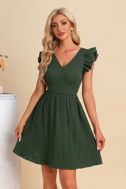 Robe nœud col v trapèze mélanges de coton mini - gallery 6