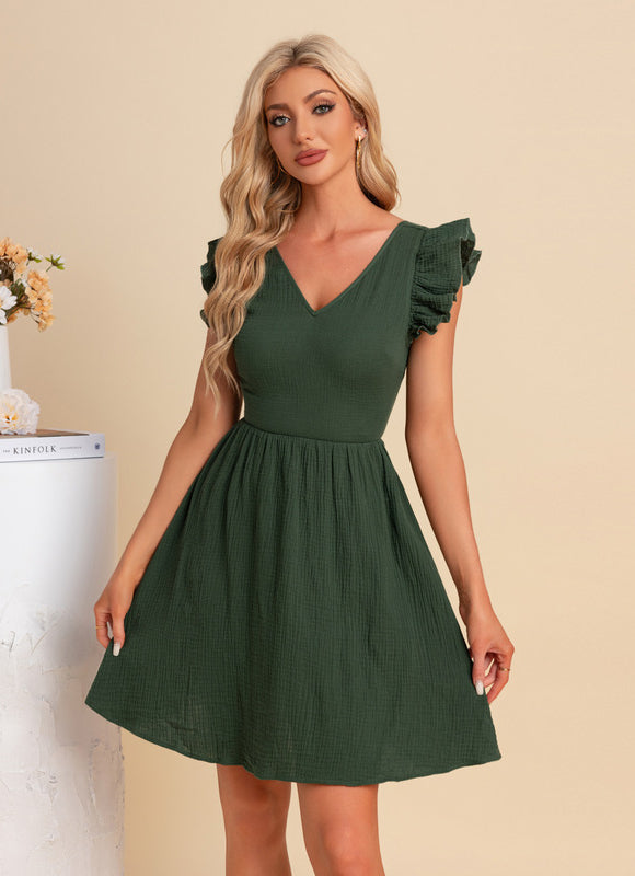 Robe nœud col v trapèze mélanges de coton mini - gallery 6