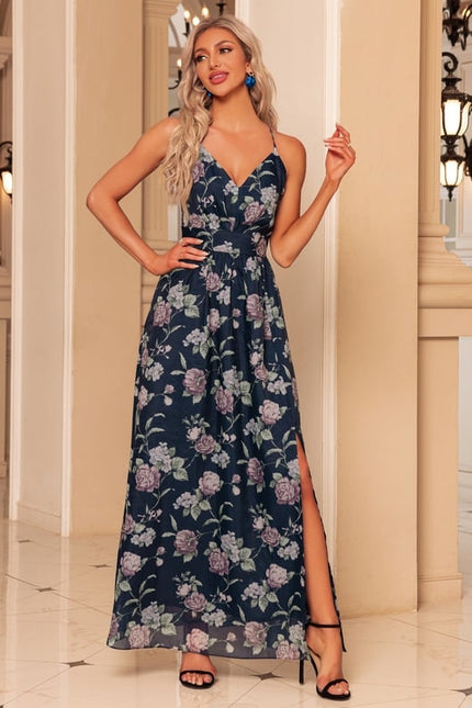 Robe fleurs imprimé fleur col v trapèze organza maxi