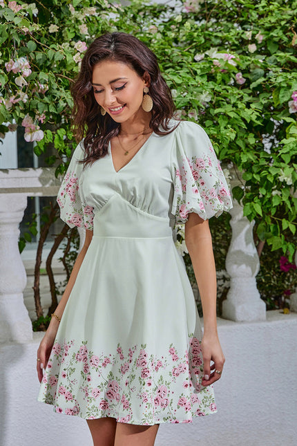Robe imprimé fleur col v trapèze polyester mini - gallery 2