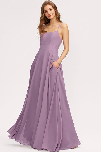 Trapèze col rond longueur ras du sol mousseline robe de demoiselle d'honneur