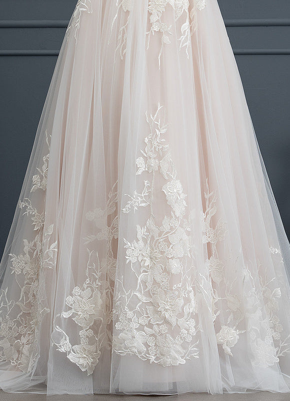 Princesse col cœur traîne balayage tulle dentelle robe de mariée - gallery 5
