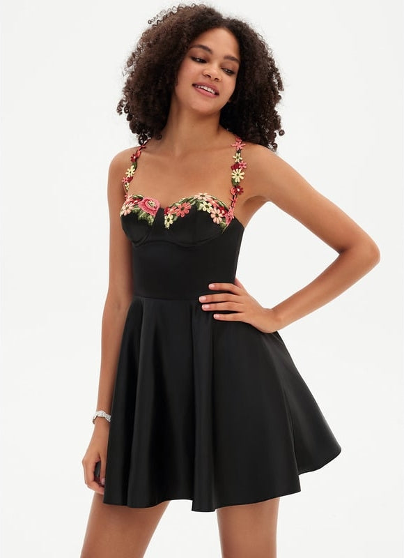 Trapèze col cœur court mini satin robe de bal de promo avec broderie - gallery 6
