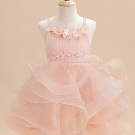 Princesse col rond longueur genou tulle robes fille mariage avec motif floral 3d