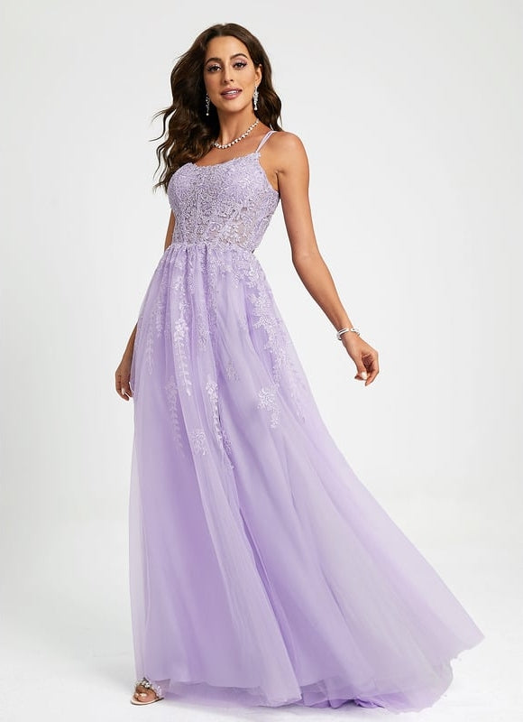 Princesse col rond traîne balayage tulle dentelle robe de bal avec paillettes - gallery 5