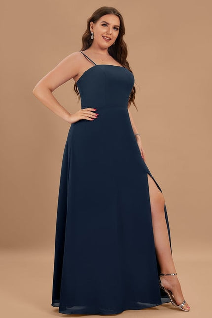 Trapèze col carré longueur ras du sol mousseline robe de demoiselle d'honneur - gallery 9