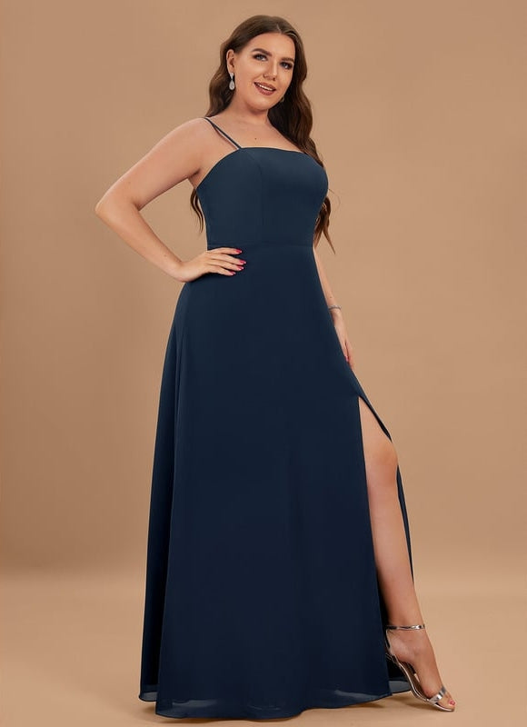 Trapèze col carré longueur ras du sol mousseline robe de demoiselle d'honneur - gallery 9