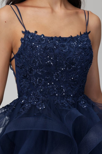 Princesse col rond court tulle dentelle robe de bal de promo avec paillettes - gallery 2