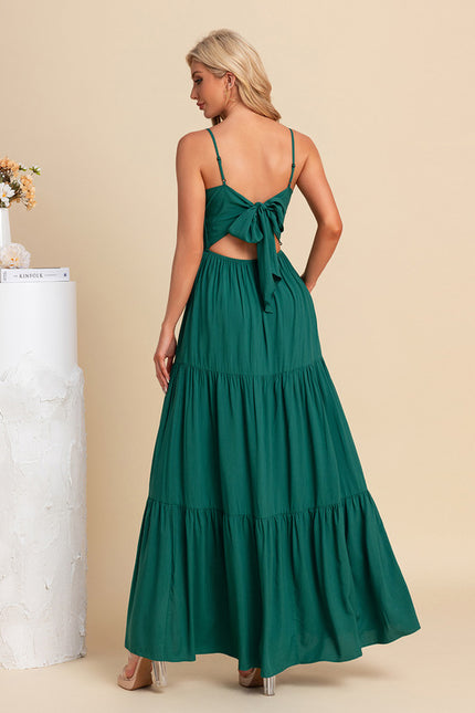 Robe plissée col carré trapèze polyester maxi - gallery 1