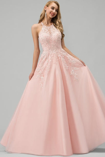 Princesse col rond longueur ras du sol tulle robe de bal avec perles paillettes