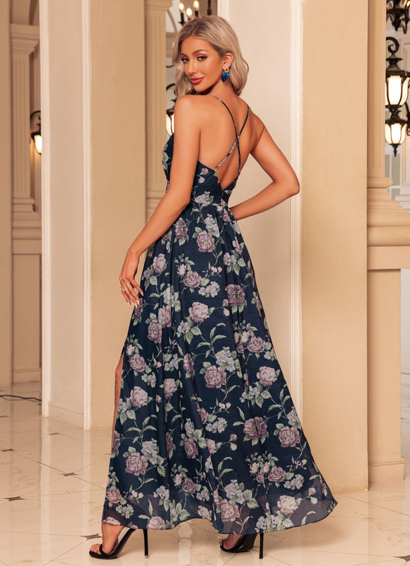 Robe fleurs imprimé fleur col v trapèze organza maxi - gallery 6