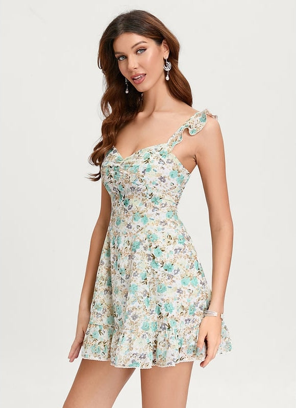 Trapèze col v mini mousseline robe de bal de promo avec broderie - gallery 4