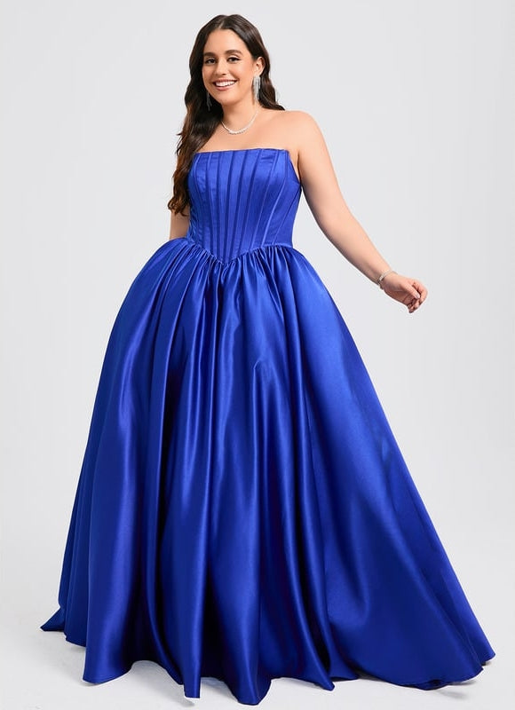 Princesse col droit longueur ras du sol satin robe de bal - gallery 6