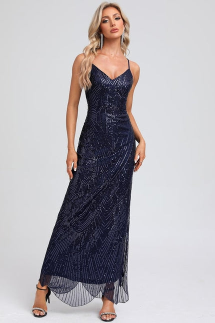 Fourreau col v longueur ras du sol paillette robe de bal - gallery 5