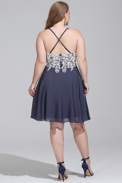 Trapèze col v court mousseline robe de bal de promo avec paillettes perles - gallery 8