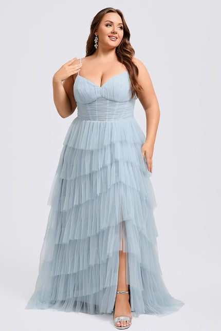 Princesse col v traîne balayage tulle robe de bal - gallery 9