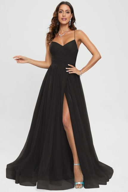 Princesse col v traîne balayage tulle robe de bal
