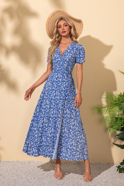 Robe imprimé fleur col v trapèze rayonne maxi - gallery 3