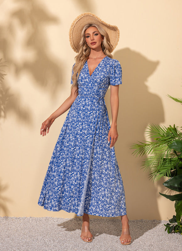 Robe imprimé fleur col v trapèze rayonne maxi - gallery 3