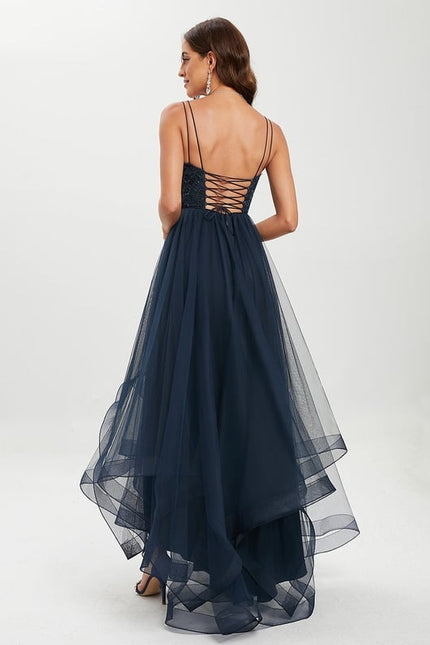 Princesse col rond asymétrique dentelle robe de bal avec paillettes - gallery 1