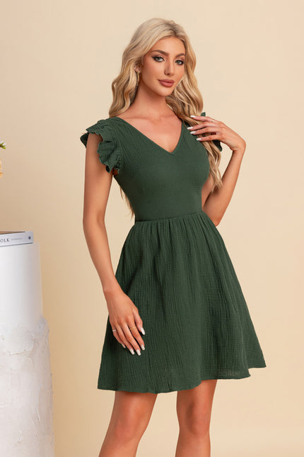 Robe nœud col v trapèze mélanges de coton mini - gallery 4