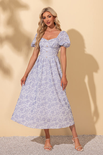 Robe imprimé fleur col cœur trapèze polyester midi
