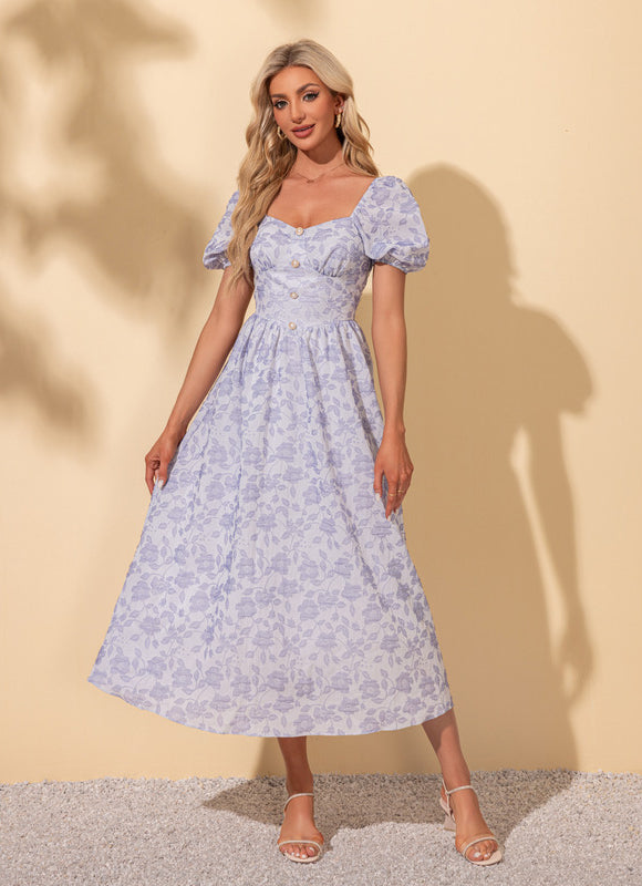 Robe imprimé fleur col cœur trapèze polyester midi